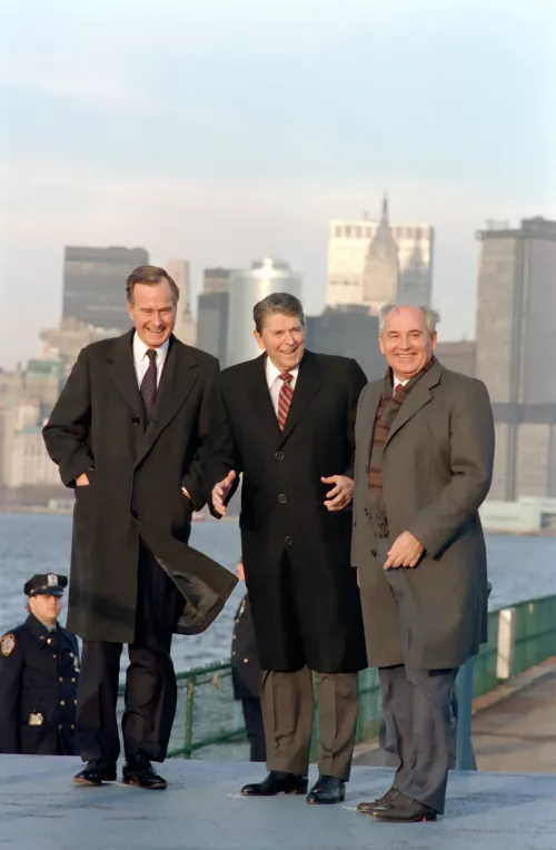 President Ronald Reagan, Vice-President Bush, and oviet General Secretary Gorbachev