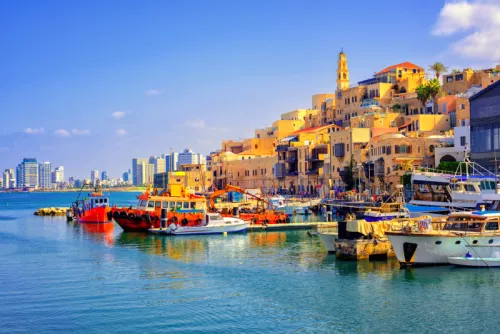 Photograph of the Port of Jaffa in Israel. 