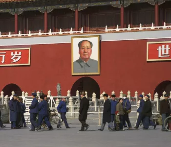 Portrait of Mao Zedong on Tiananmen Gate in Beijing, China, 1972.